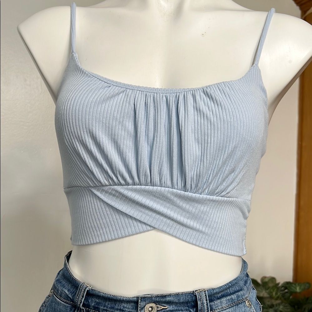 Sky Blue Ribbed Women's Crop Top